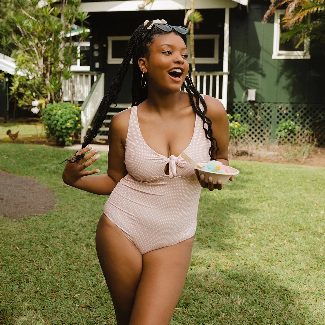 Pink Checkers Top Knot One-Piece run safe