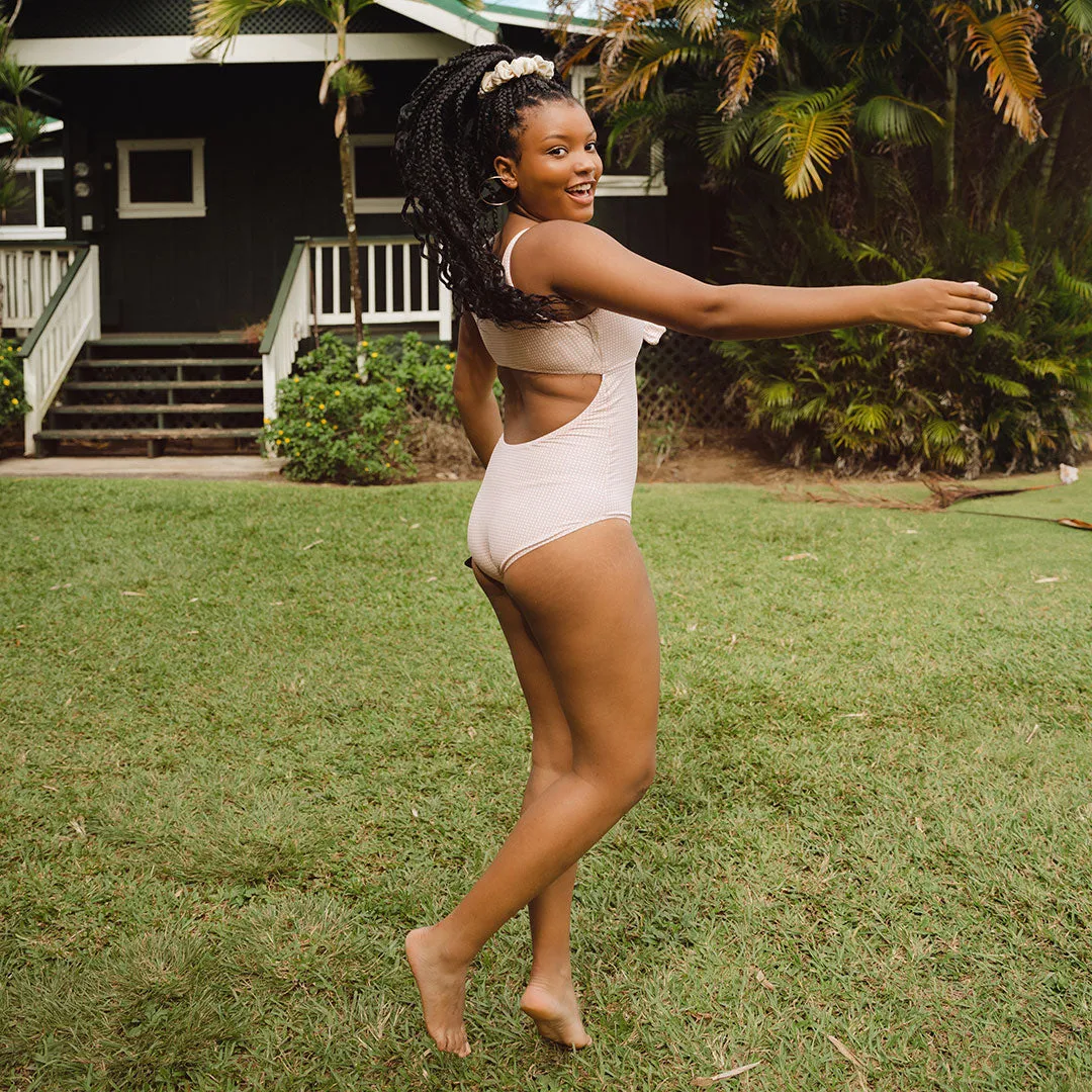 Pink Checkers Top Knot One-Piece run safe