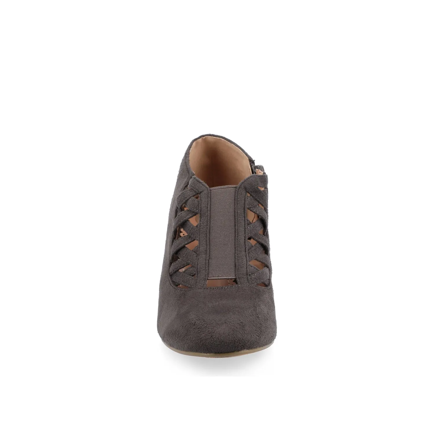 PIPER CONE HEELED BOOTIES IN FAUX SUEDE leather grain