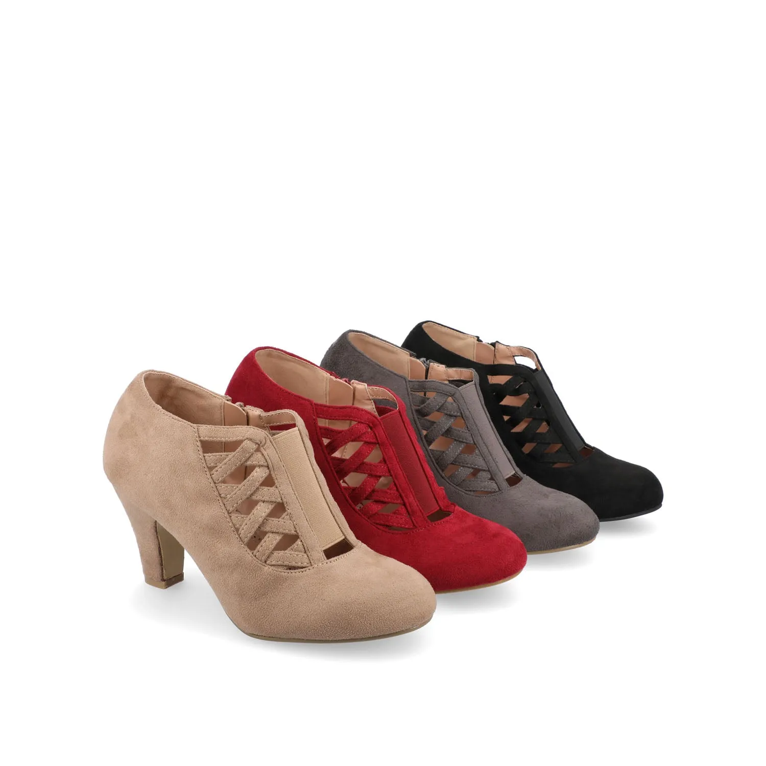 PIPER CONE HEELED BOOTIES IN FAUX SUEDE leather grain