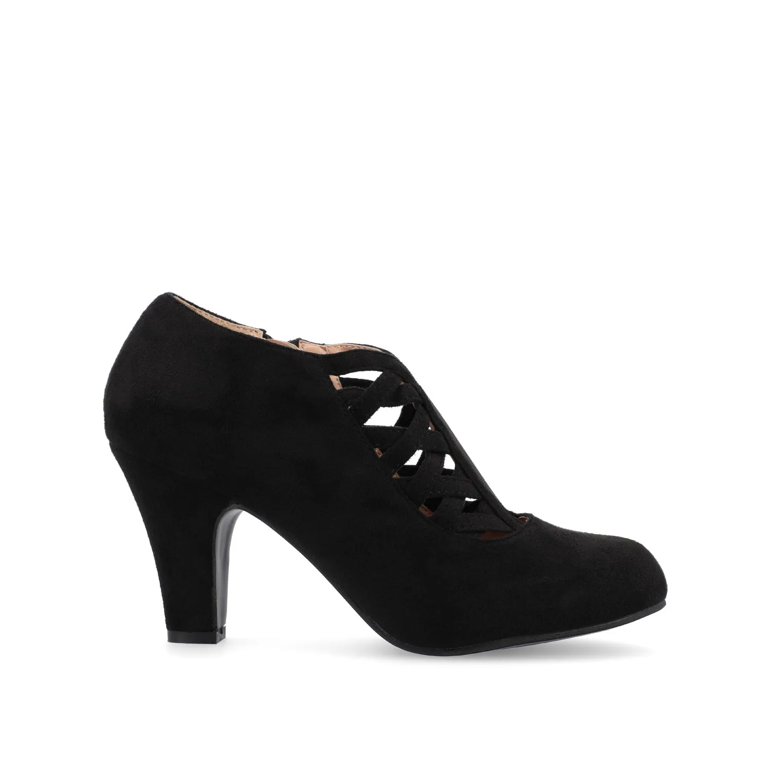 PIPER CONE HEELED BOOTIES IN FAUX SUEDE leather grain