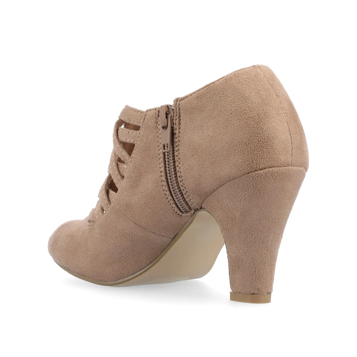 PIPER CONE HEELED BOOTIES IN FAUX SUEDE leather grain