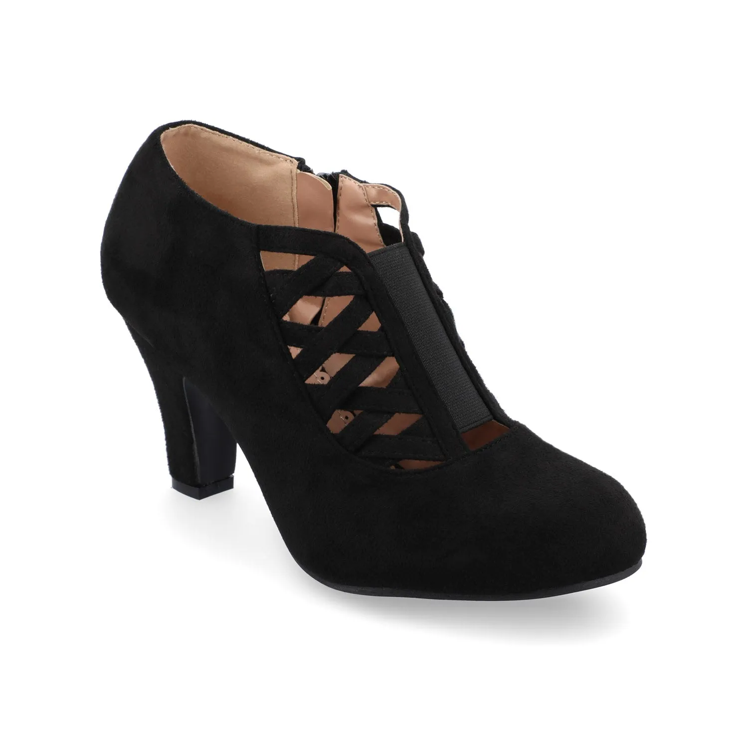 PIPER CONE HEELED BOOTIES IN FAUX SUEDE leather grain