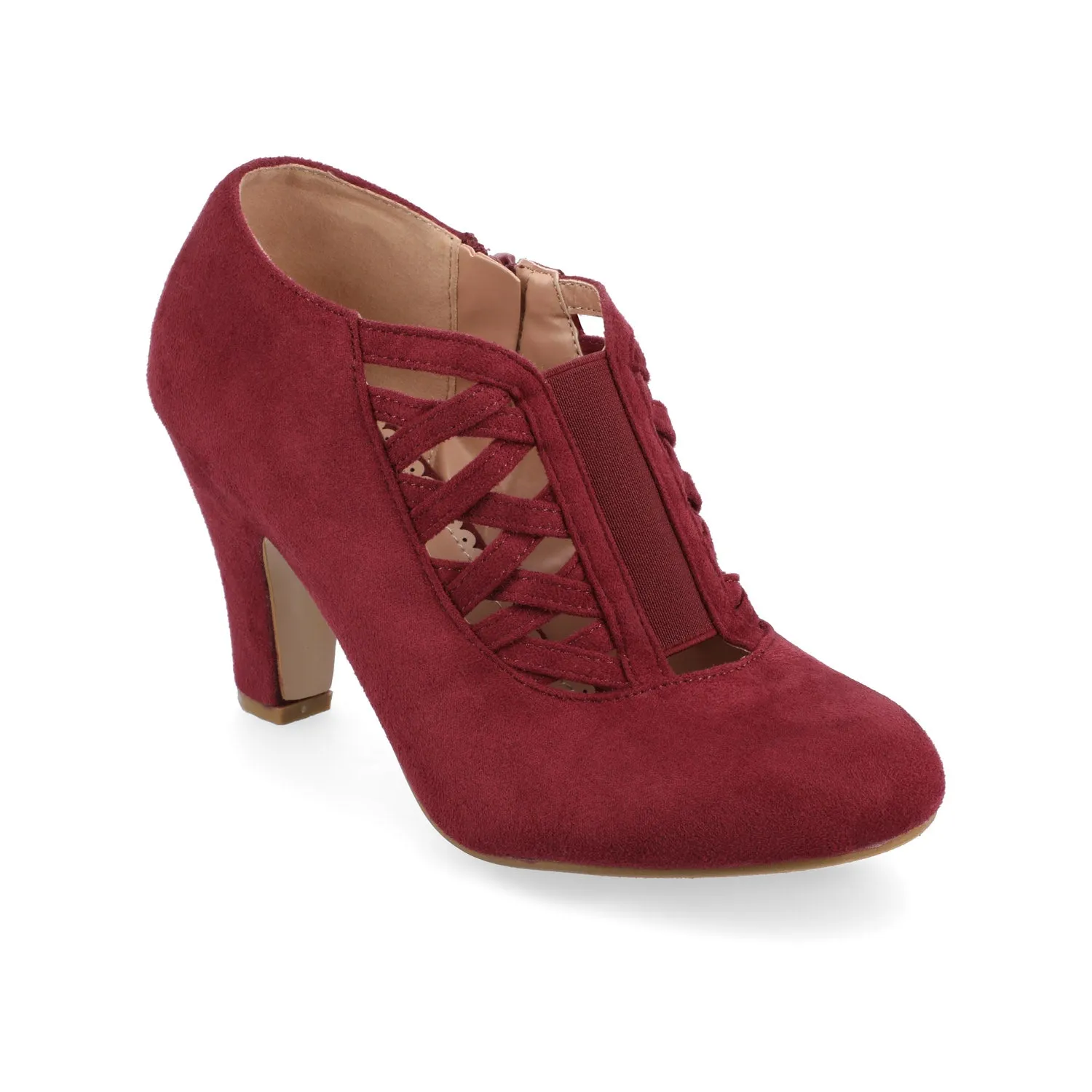PIPER CONE HEELED BOOTIES IN FAUX SUEDE leather grain