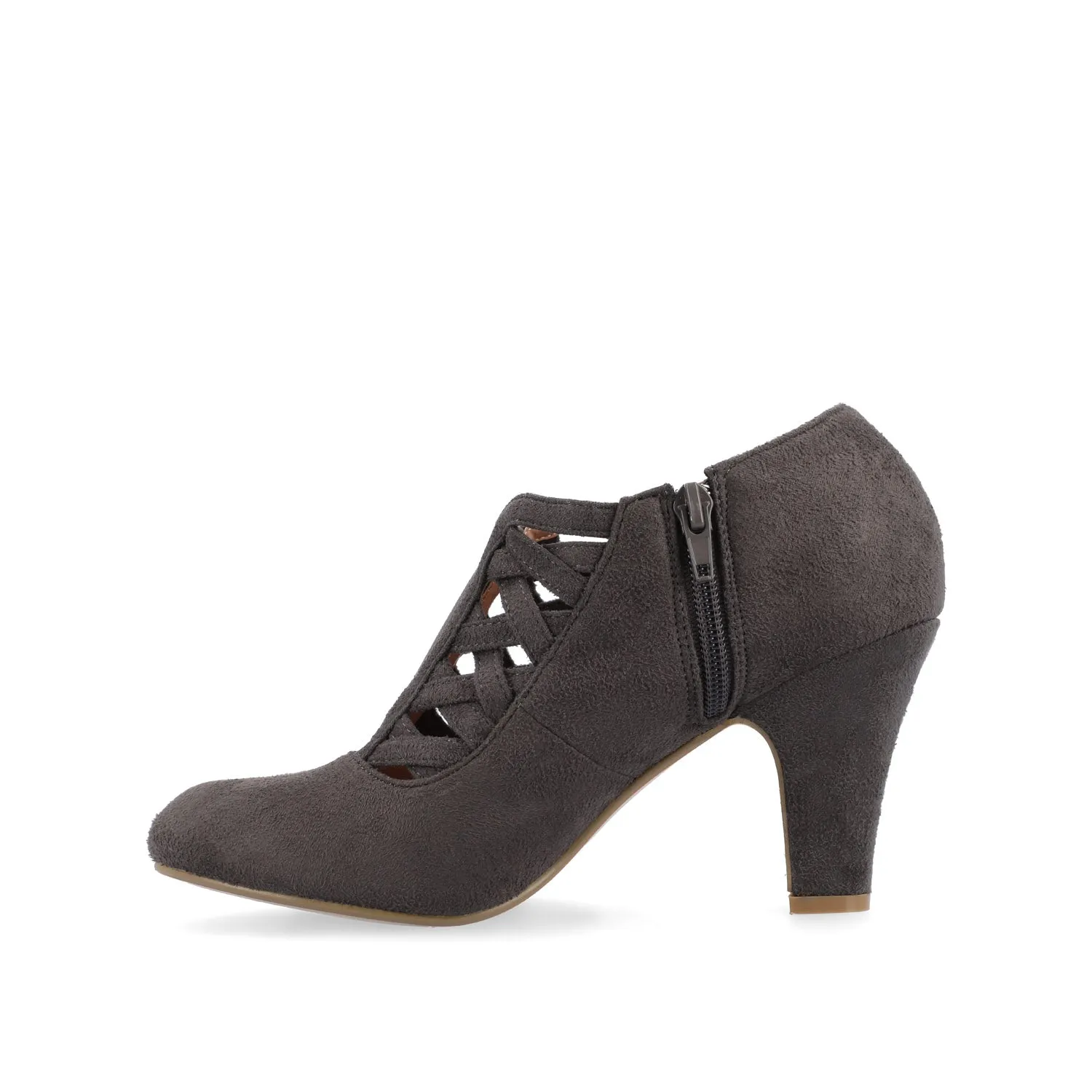 PIPER CONE HEELED BOOTIES IN FAUX SUEDE leather grain