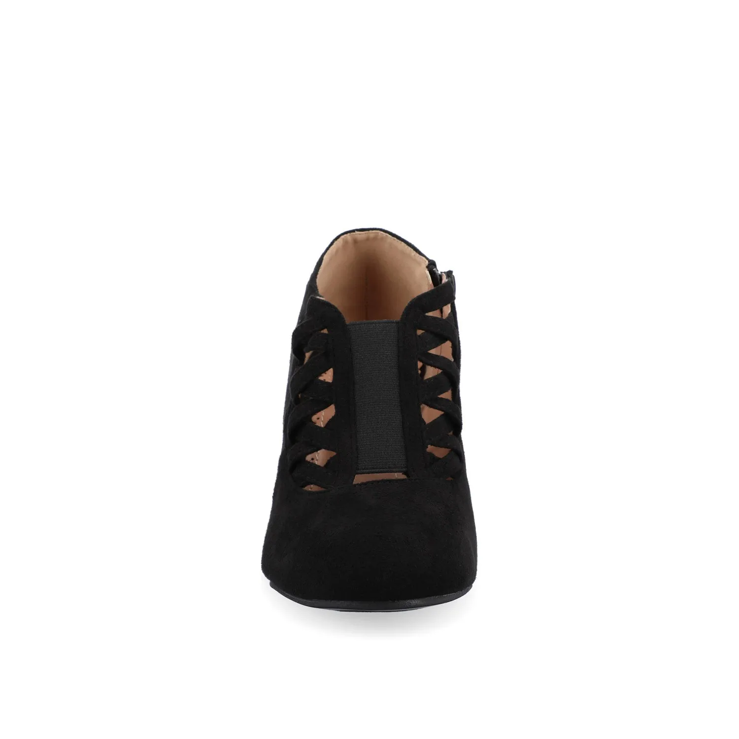 PIPER CONE HEELED BOOTIES IN FAUX SUEDE leather grain
