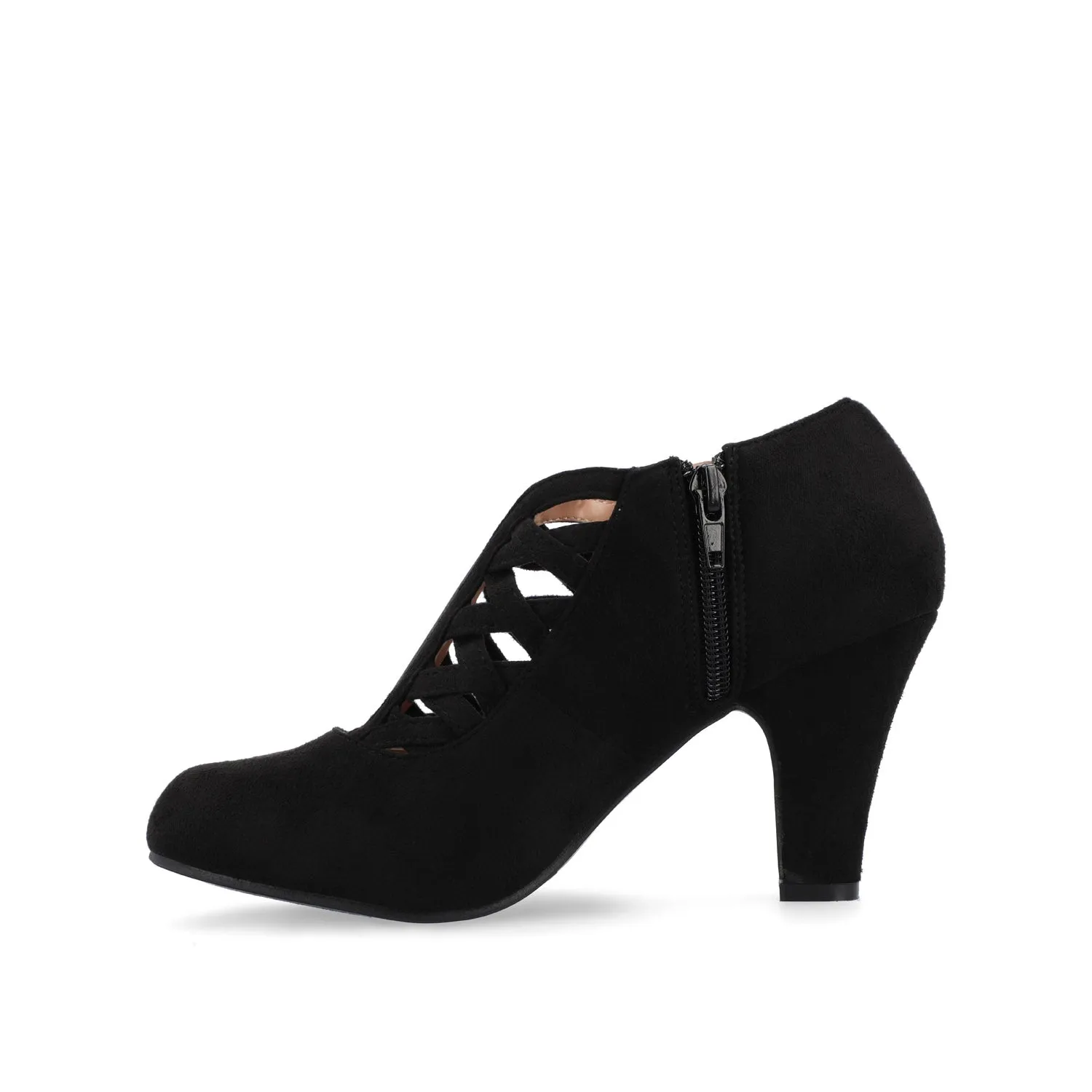 PIPER CONE HEELED BOOTIES IN FAUX SUEDE leather grain