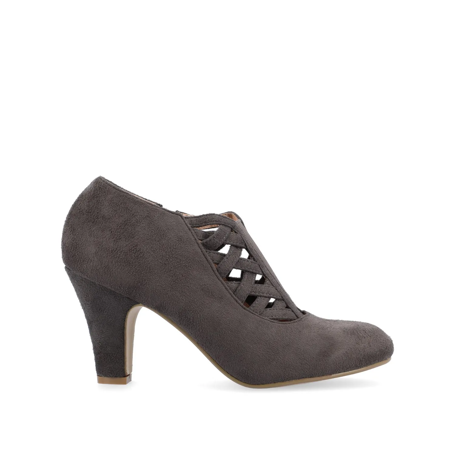 PIPER CONE HEELED BOOTIES IN FAUX SUEDE leather grain
