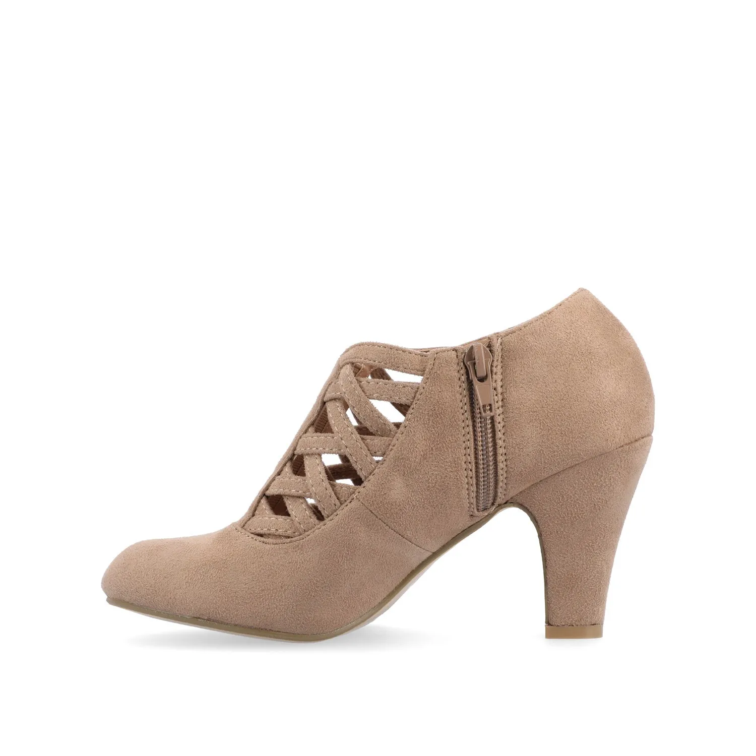 PIPER CONE HEELED BOOTIES IN FAUX SUEDE leather grain