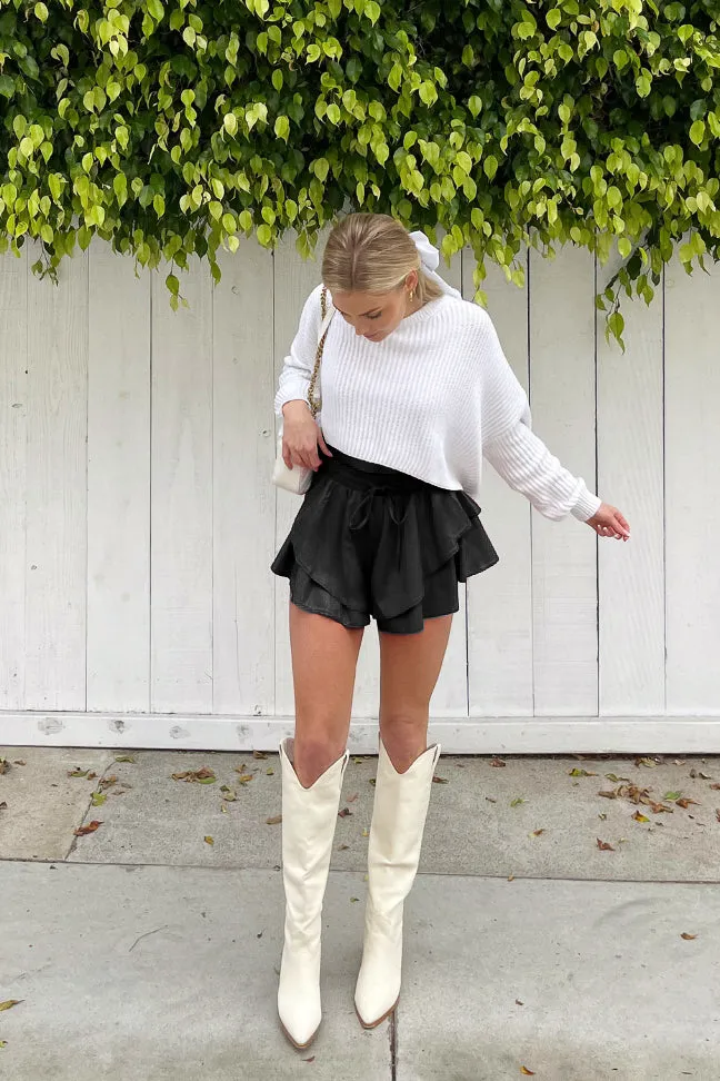Piper Faux Leather Ruffle Shorts office cool