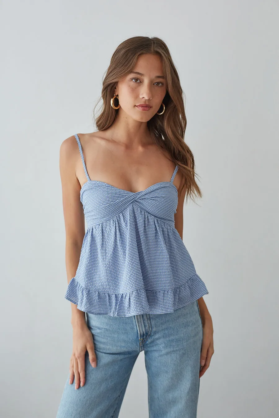 Piper Twist Front Gingham Top relax fit