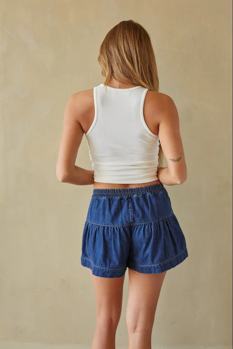 Priya Button Up Denim Shorts biker mode