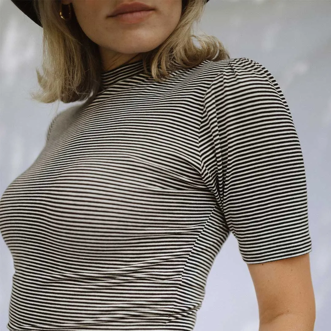 Puff Sleeve Tee, Black/White Stripe hoodie pair