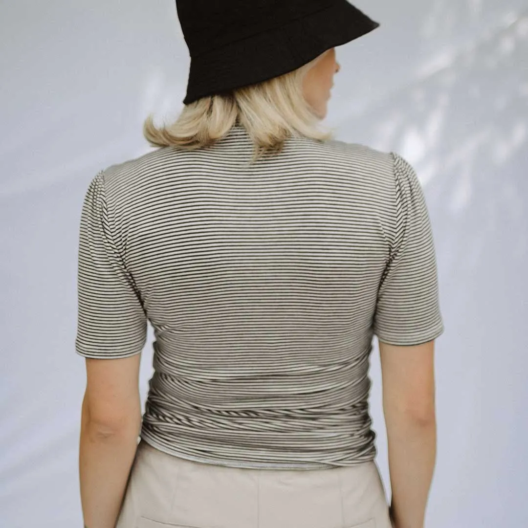 Puff Sleeve Tee, Black/White Stripe hoodie pair