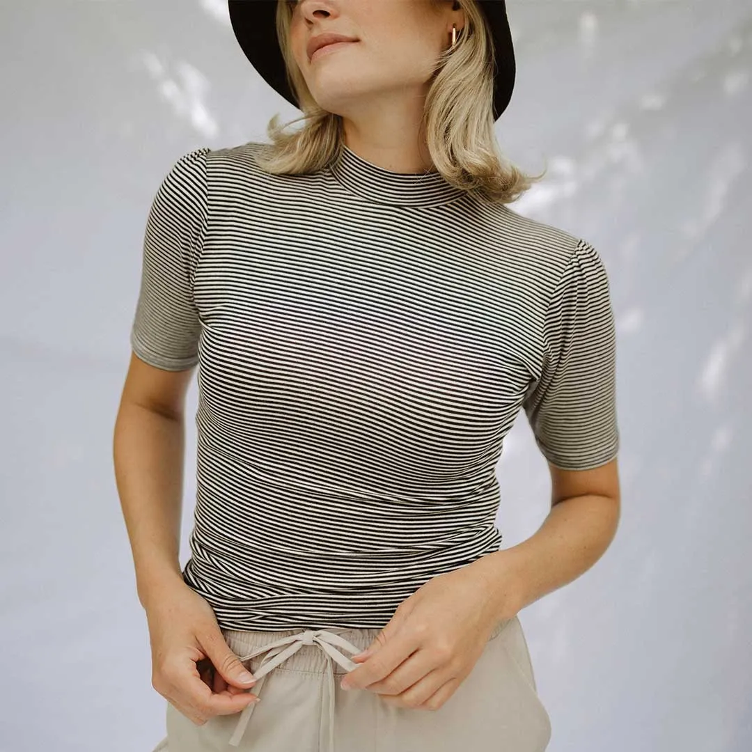 Puff Sleeve Tee, Black/White Stripe hoodie pair