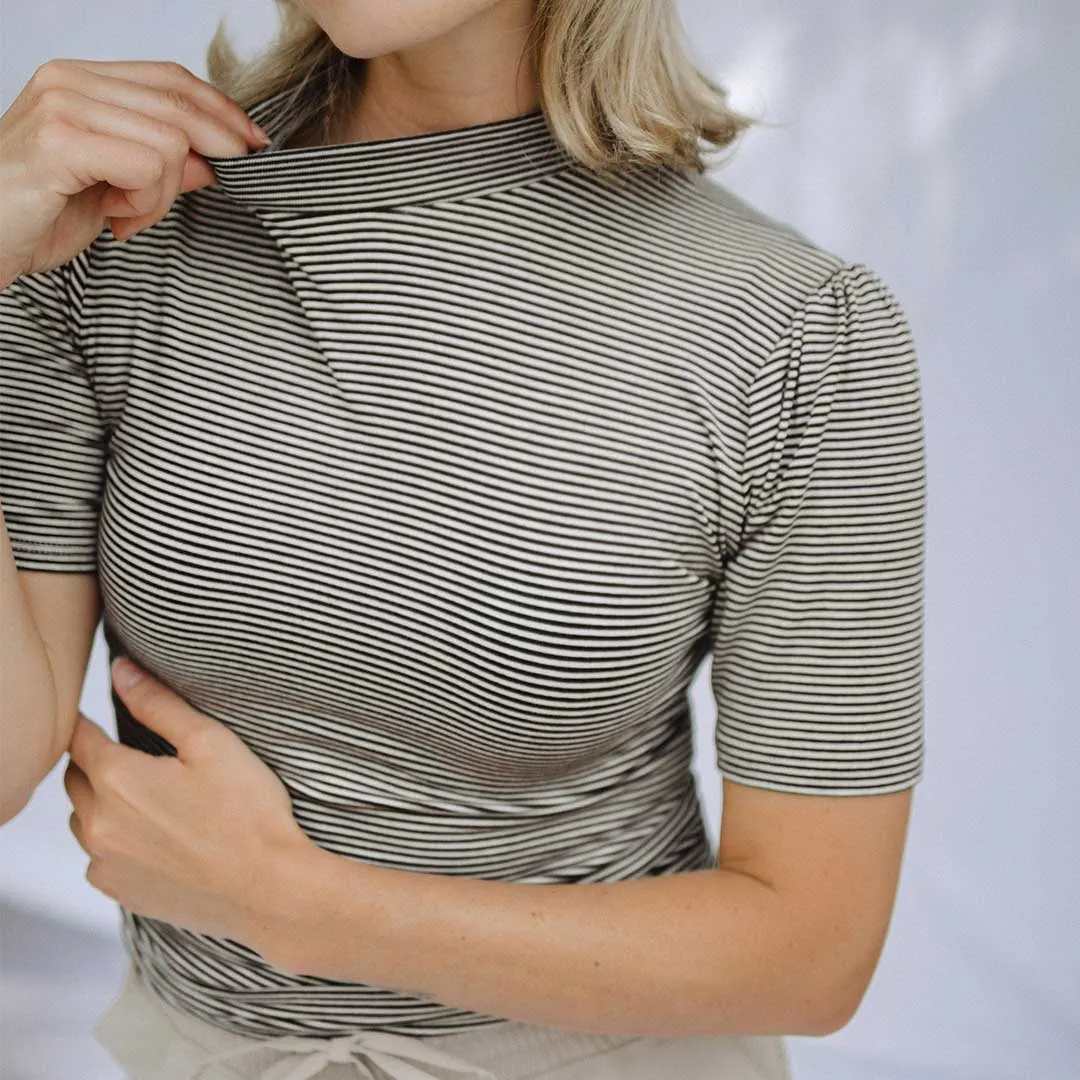 Puff Sleeve Tee, Black/White Stripe hoodie pair