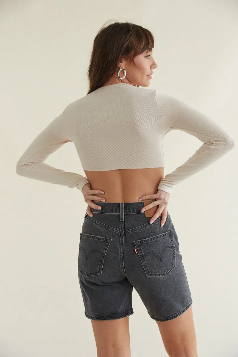 Rachel Ribbed Long Sleeve Crop Top casual glam