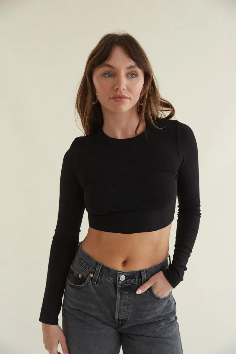 Rachel Ribbed Long Sleeve Crop Top casual glam