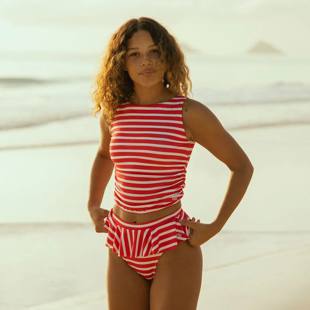 Red/White Stripe Peplum Bikini Bottoms slow float
