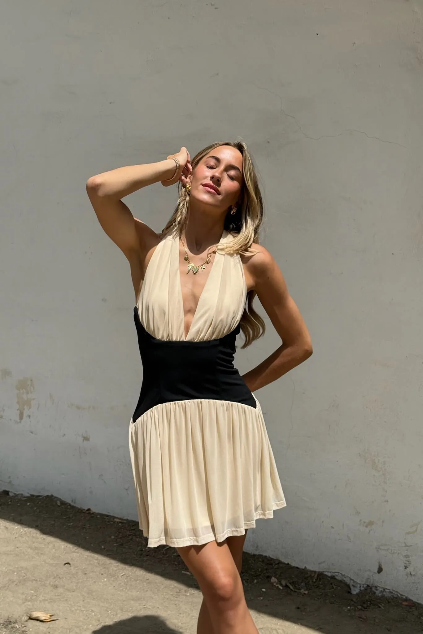 Reeve Halter Mini Dress stone beige