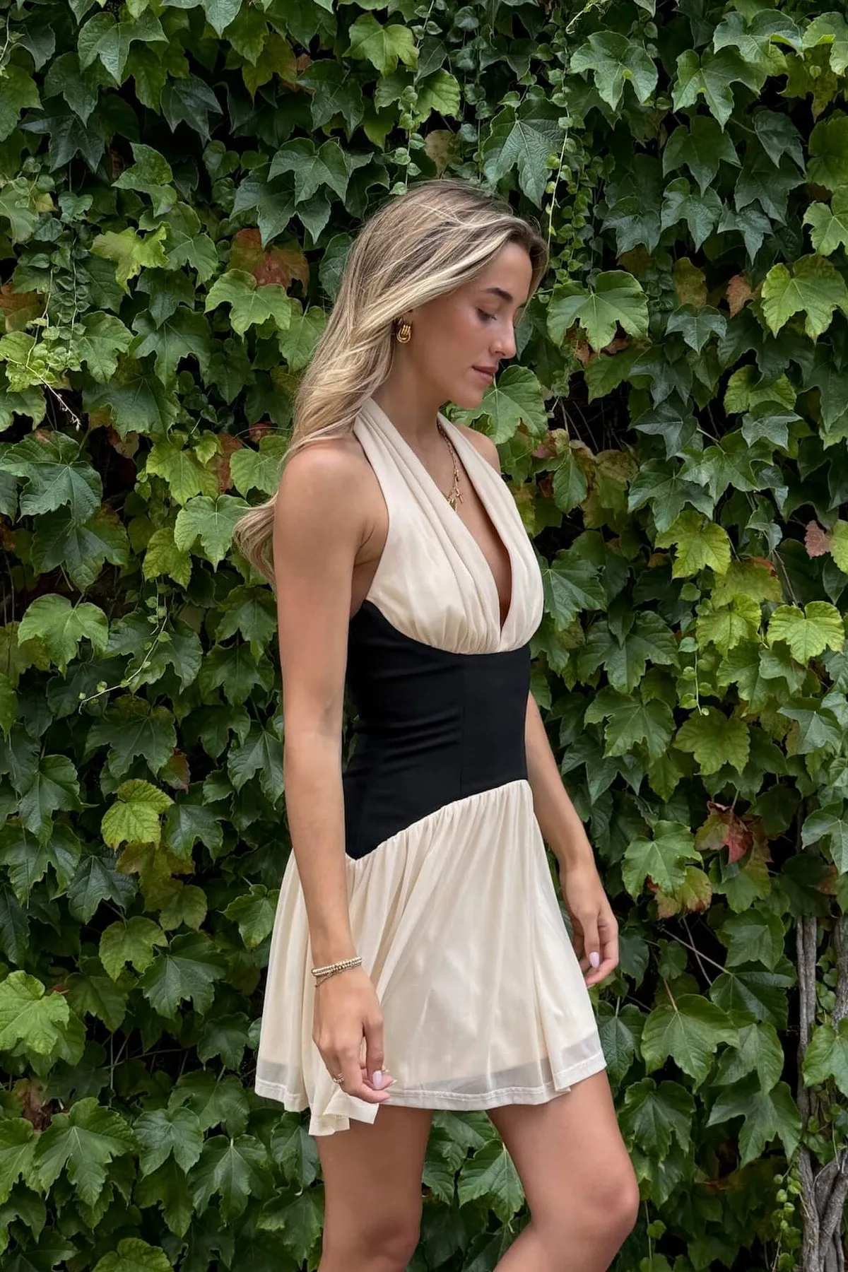 Reeve Halter Mini Dress stone beige