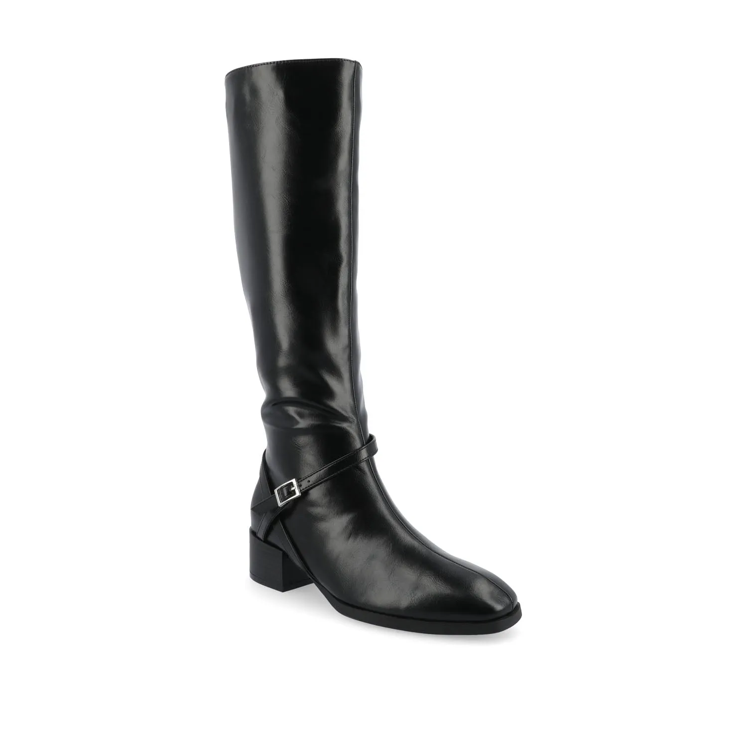 RHIANAH KNEE HIGH BOOTS IN FAUX LEATHER late coffee