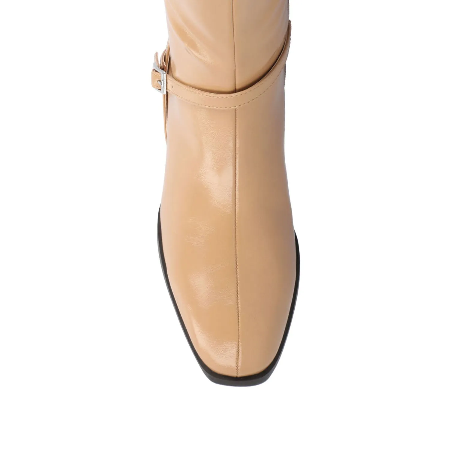 RHIANAH KNEE HIGH BOOTS IN FAUX LEATHER late coffee