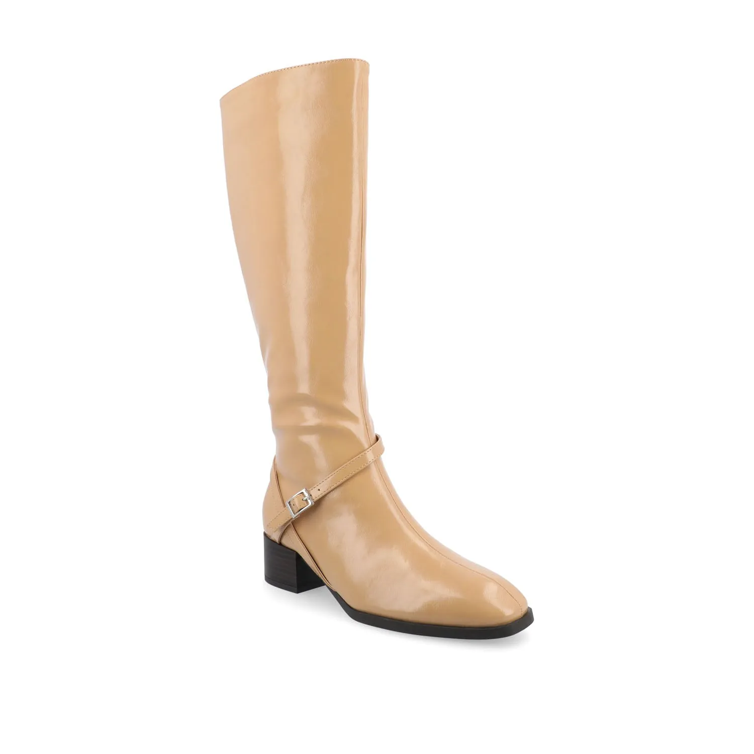 RHIANAH KNEE HIGH BOOTS IN FAUX LEATHER late coffee