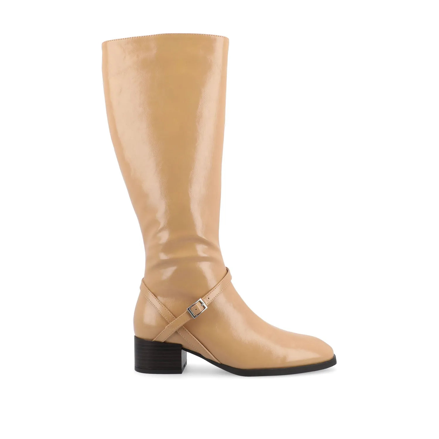RHIANAH KNEE HIGH BOOTS IN FAUX LEATHER late coffee