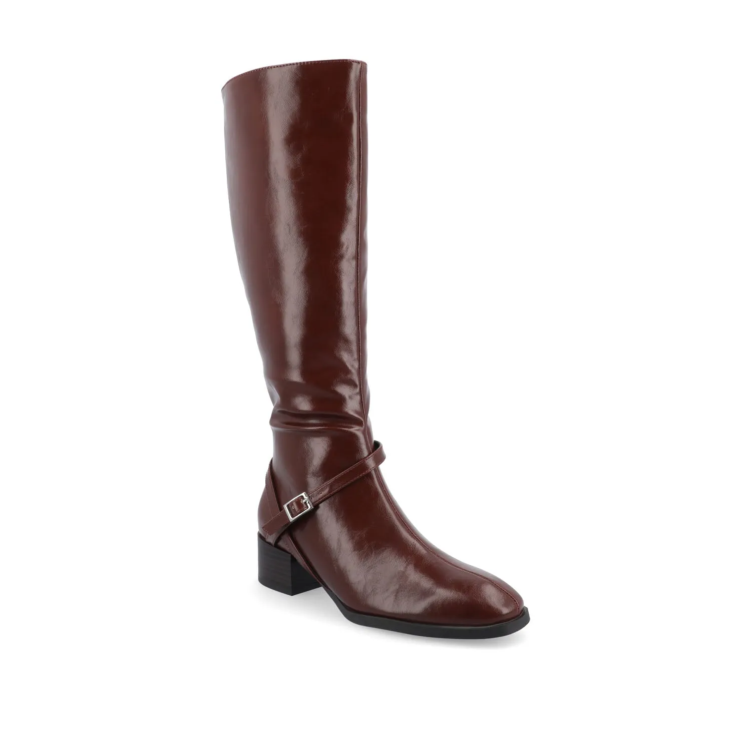 RHIANAH KNEE HIGH BOOTS IN FAUX LEATHER late coffee