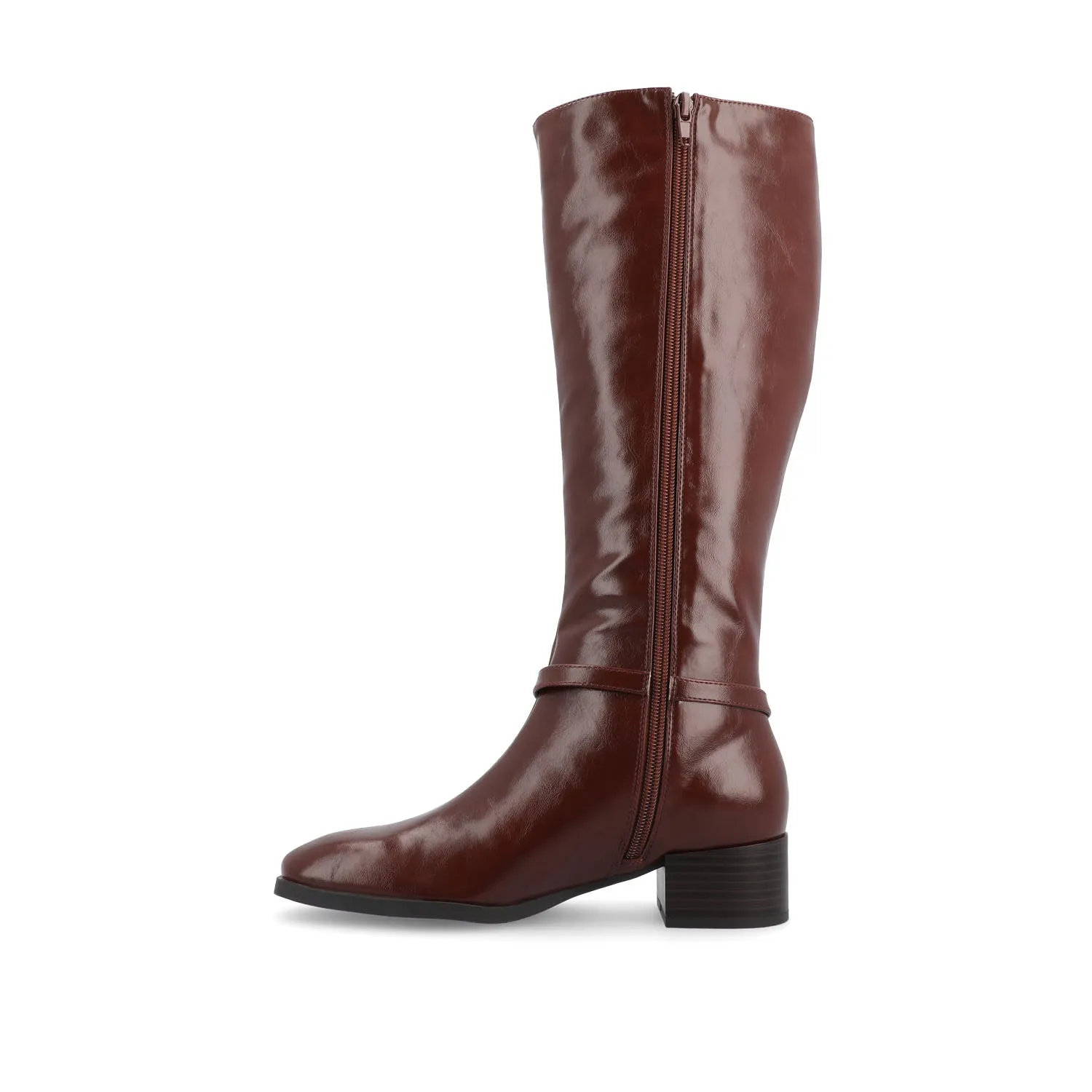 RHIANAH KNEE HIGH BOOTS IN FAUX LEATHER late coffee