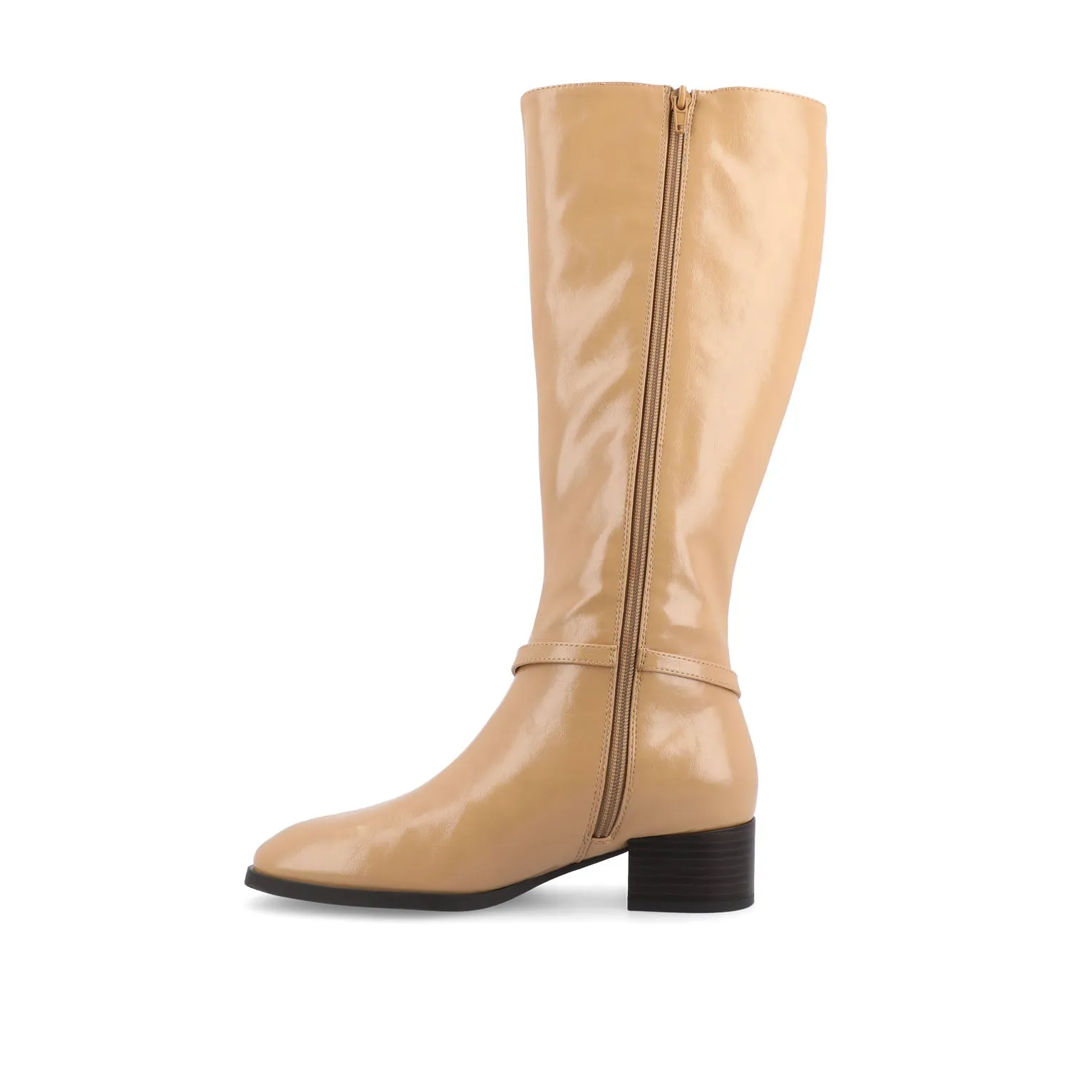 RHIANAH KNEE HIGH BOOTS IN FAUX LEATHER late coffee