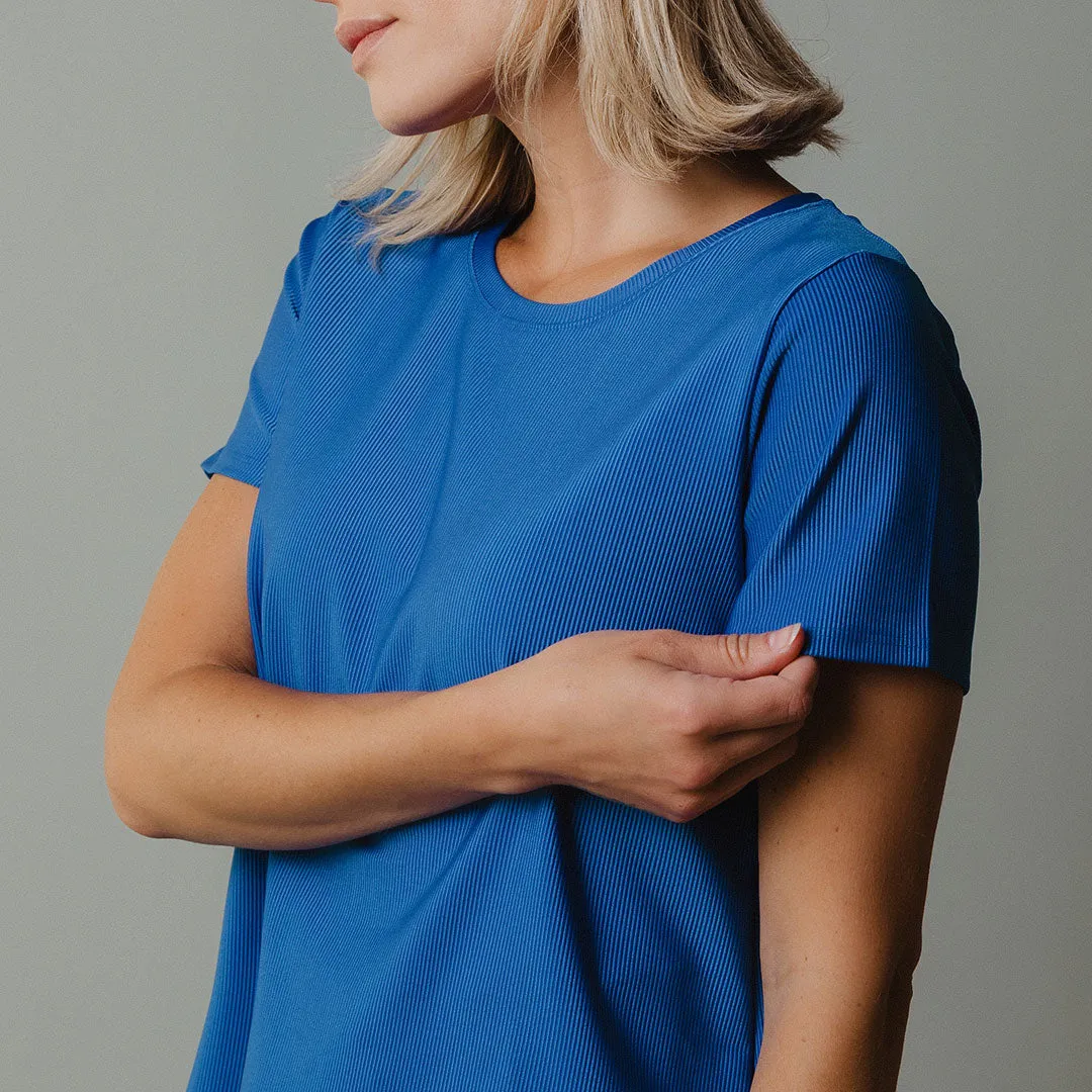 Ribbed Basic Crew Neck Tee, Cobalt graphic zone