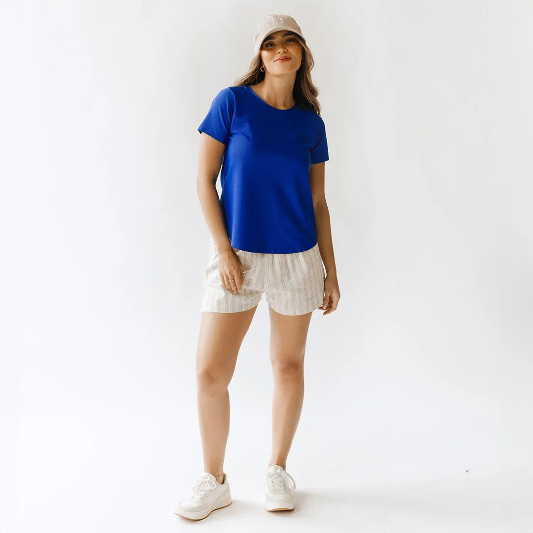 Ribbed Basic Crew Neck Tee, Cobalt graphic zone