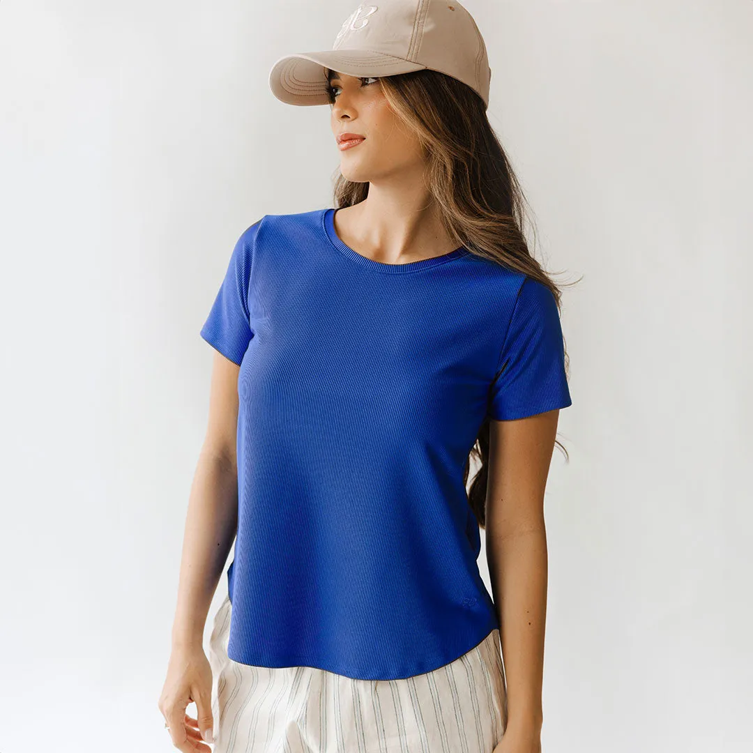 Ribbed Basic Crew Neck Tee, Cobalt graphic zone