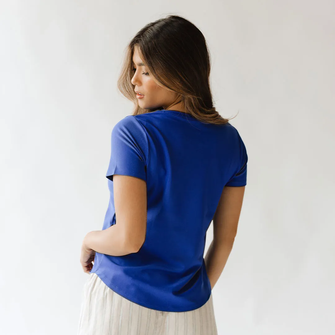 Ribbed Basic Crew Neck Tee, Cobalt graphic zone