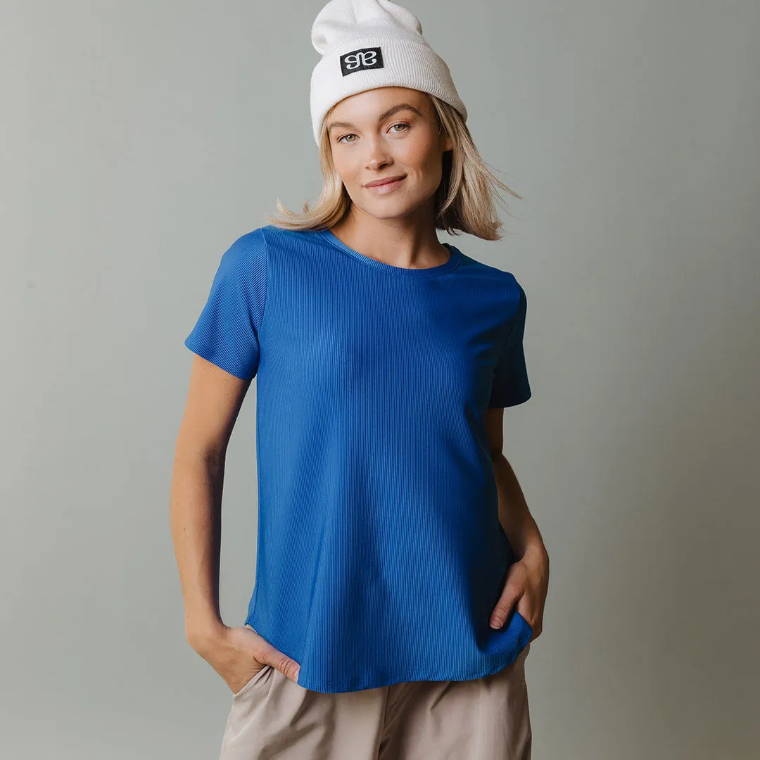 Ribbed Basic Crew Neck Tee, Cobalt graphic zone