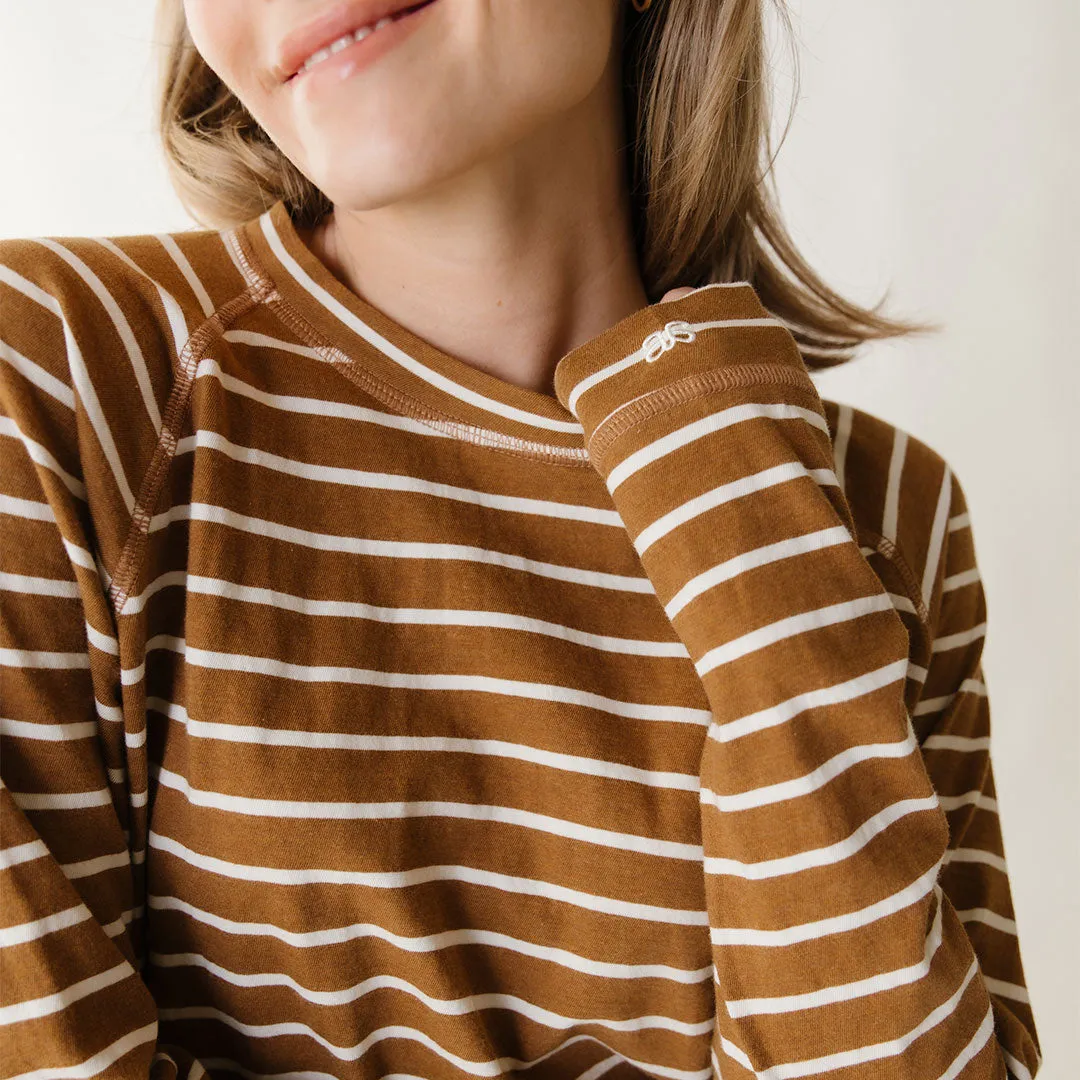 Riley Long Sleeve Stripe Tee, Brown/Ivory weekend cool