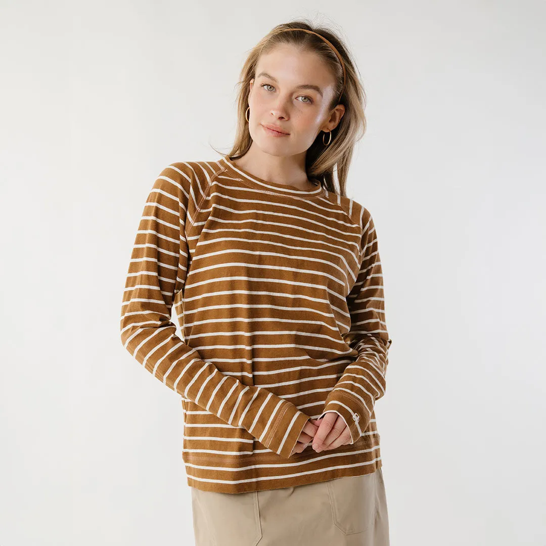 Riley Long Sleeve Stripe Tee, Brown/Ivory weekend cool