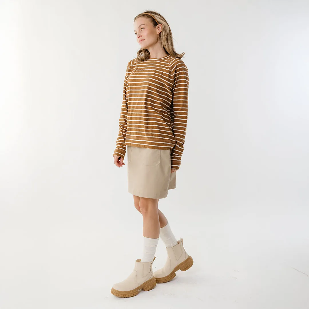 Riley Long Sleeve Stripe Tee, Brown/Ivory weekend cool
