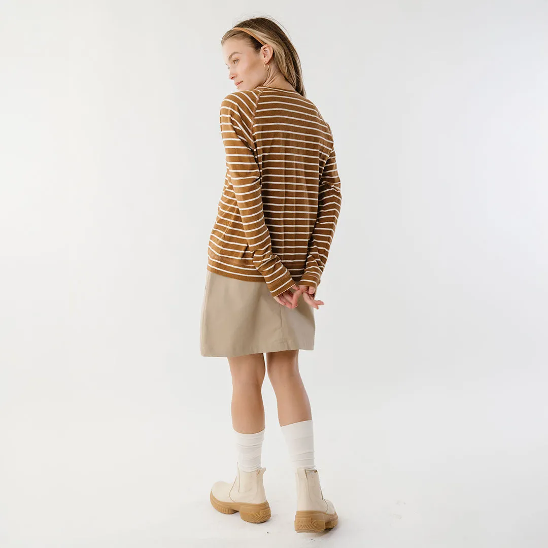 Riley Long Sleeve Stripe Tee, Brown/Ivory weekend cool
