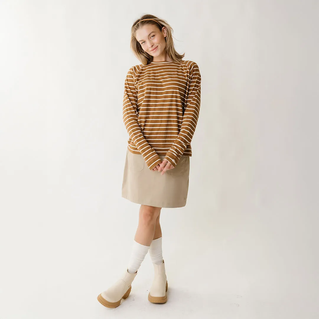 Riley Long Sleeve Stripe Tee, Brown/Ivory weekend cool