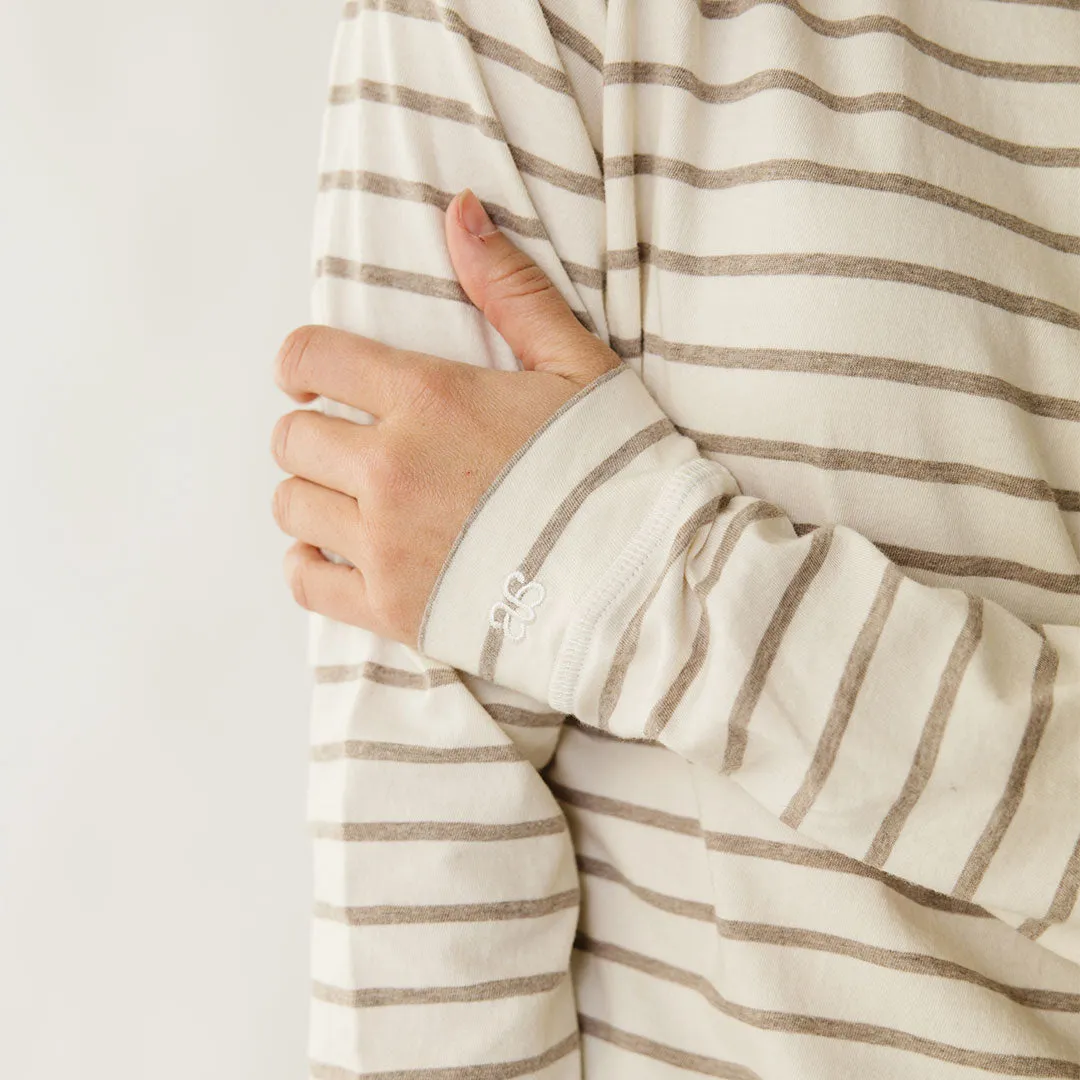 Riley Long Sleeve Stripe Tee, Ivory/Brown korean edge