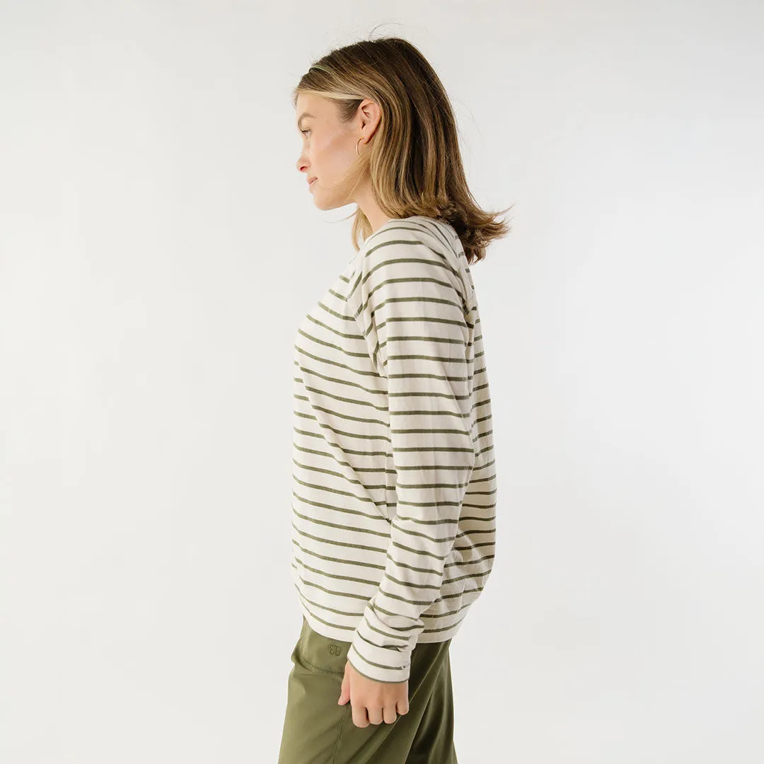 Riley Long Sleeve Stripe Tee, Ivory/Olive desk ready