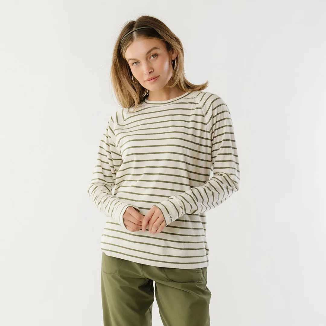 Riley Long Sleeve Stripe Tee, Ivory/Olive desk ready