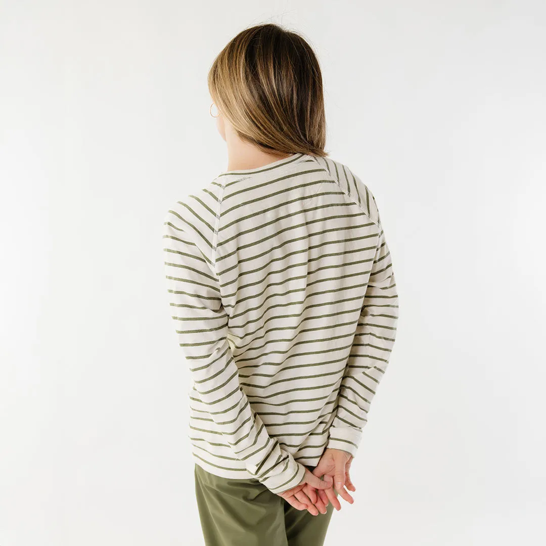Riley Long Sleeve Stripe Tee, Ivory/Olive desk ready