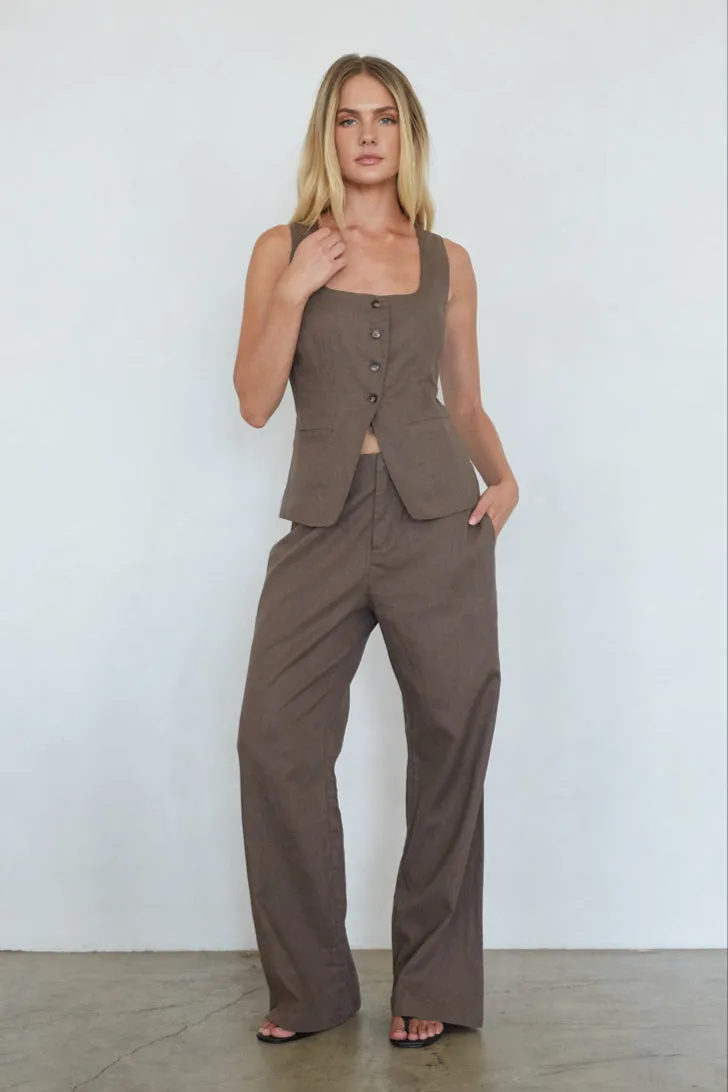 Rina Button Up Vest tie shoulder