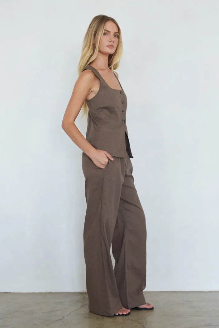 Rina Button Up Vest tie shoulder