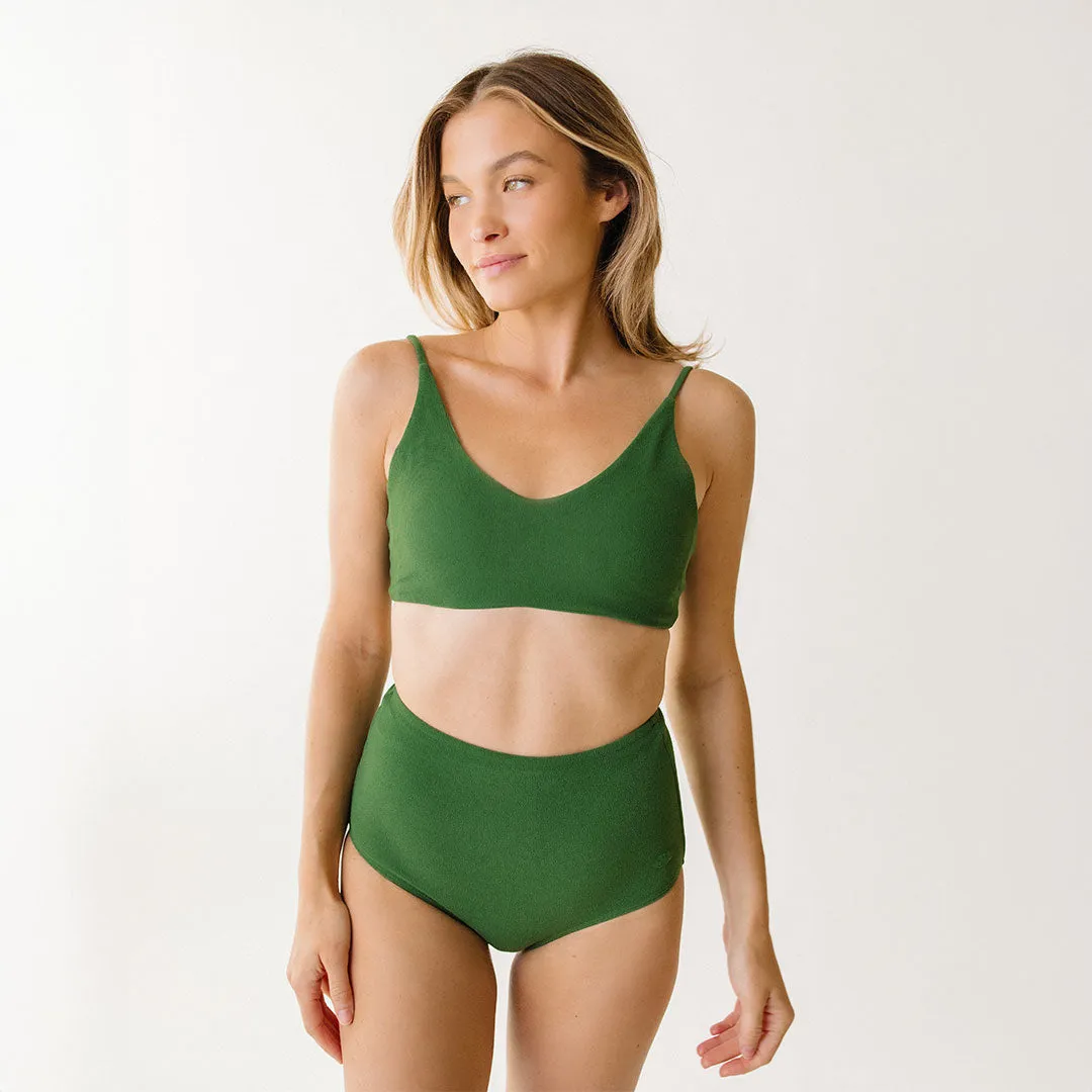 Rise Bikini Top, Palm Green Terry travel swim