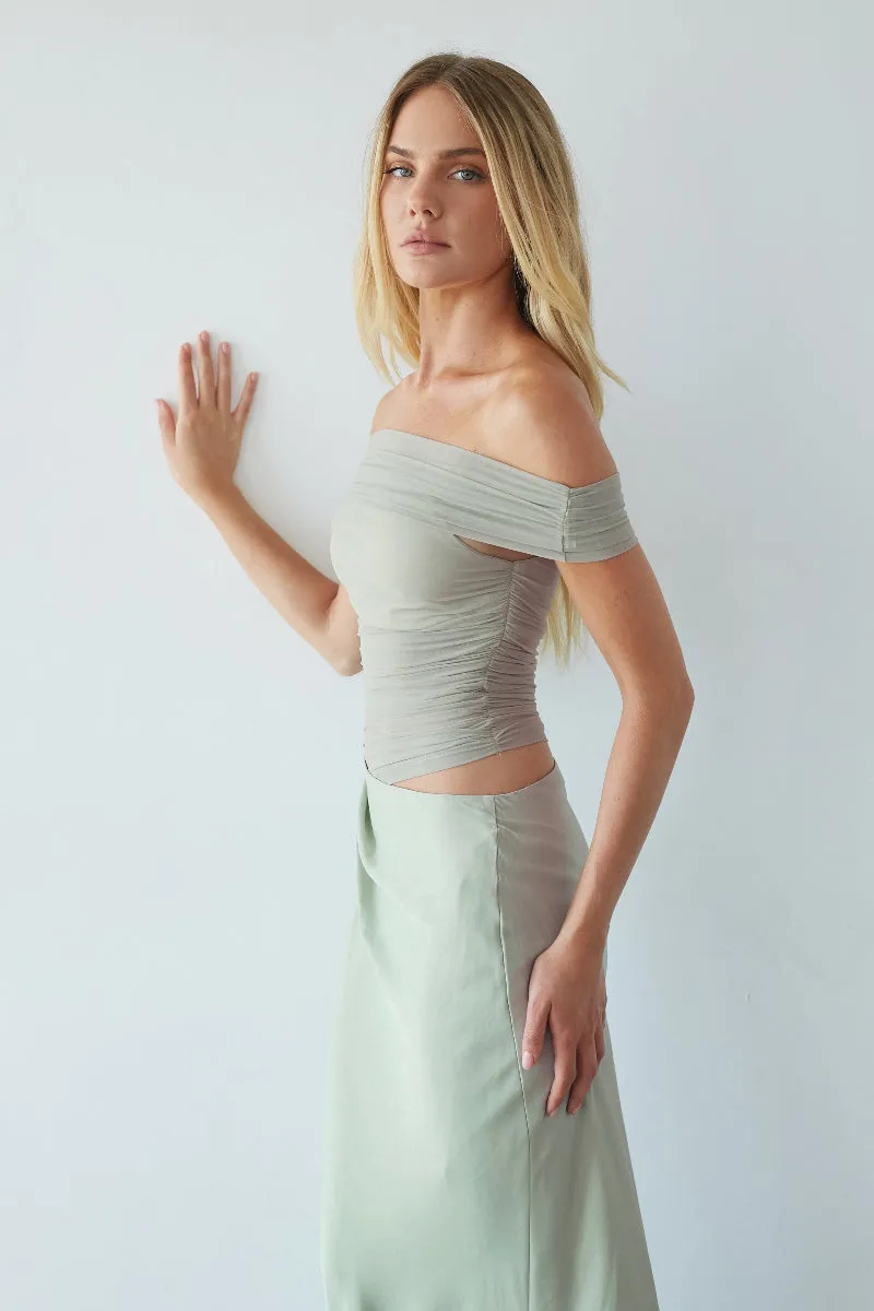 Rosalia Mesh Maxi Dress stone beige